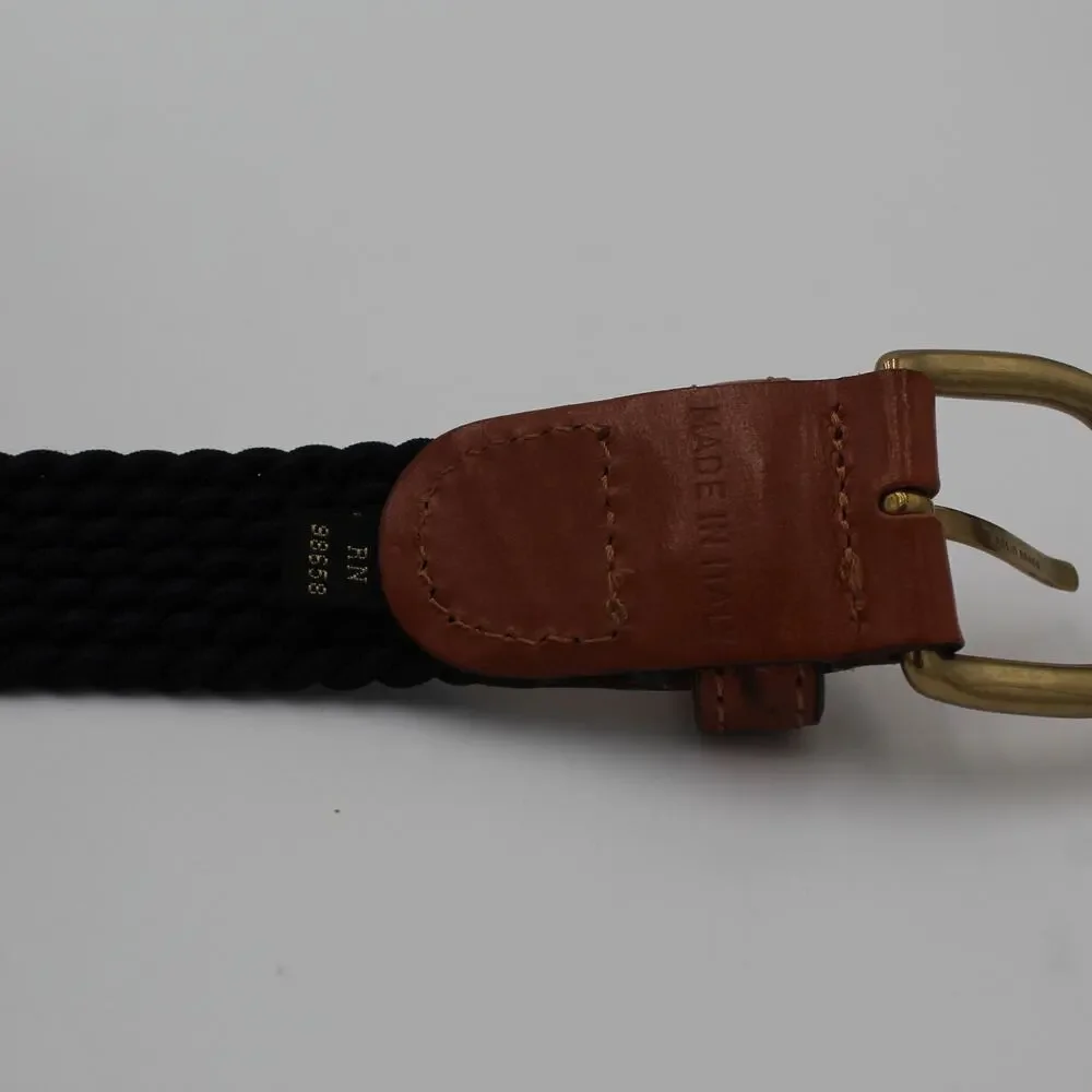 Paul & Shark Belt Navy Blue Braided Stretch Leather Brass Buckle Size 100 Italy